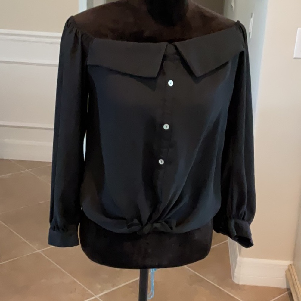 Atina Cristina faux button front top, tie bottom, black, off shoulder, S